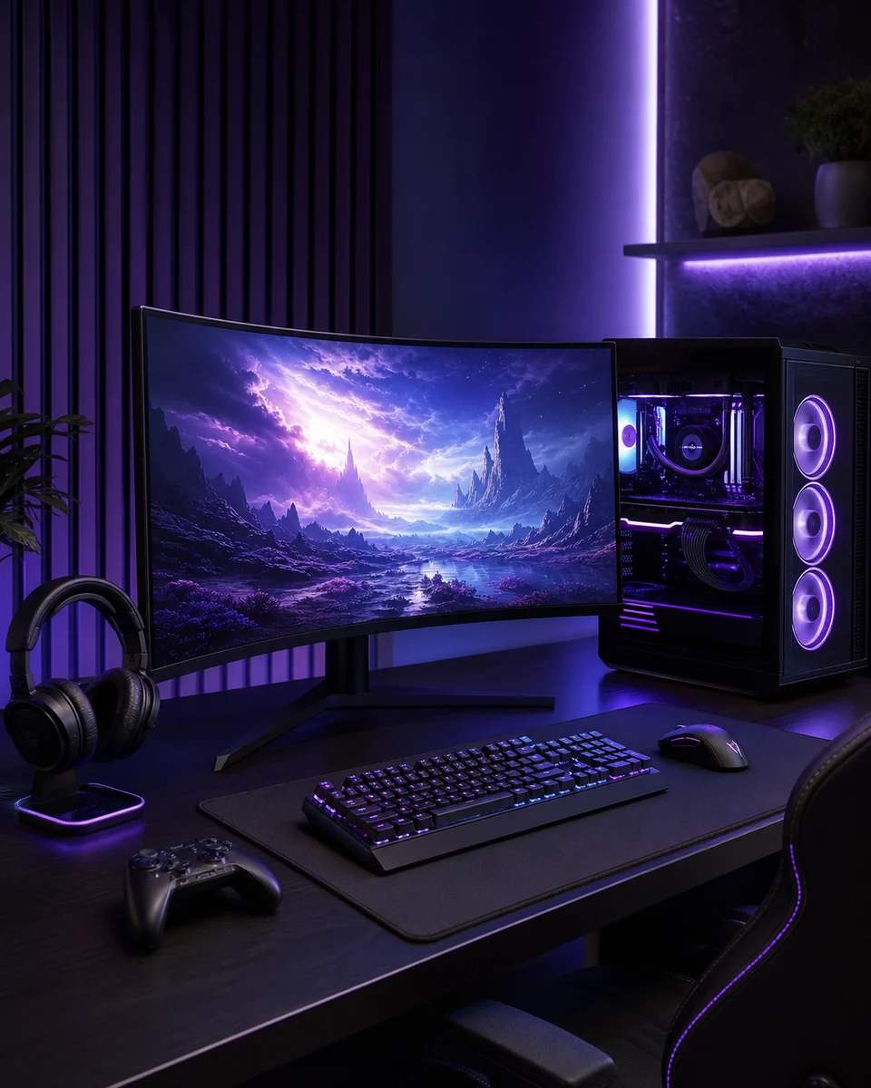 Premium violet gaming setup